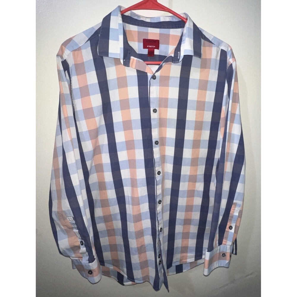 Alfani Plaid Slim Fit Stretch Button Dress Shirt Medium Pink Blue Plaid Men's M